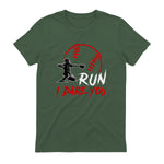 Run Steal I Dare You Humor Baseball Catcher Vintage T-Shirt in Military Green - back view