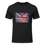 Vintage Half American Half British Flag Great Britain USA T-Shirt in Black - front view