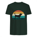 Basset Hound rétro Amant Vintage Sunset Dog & Puppy in Forest Green - back view