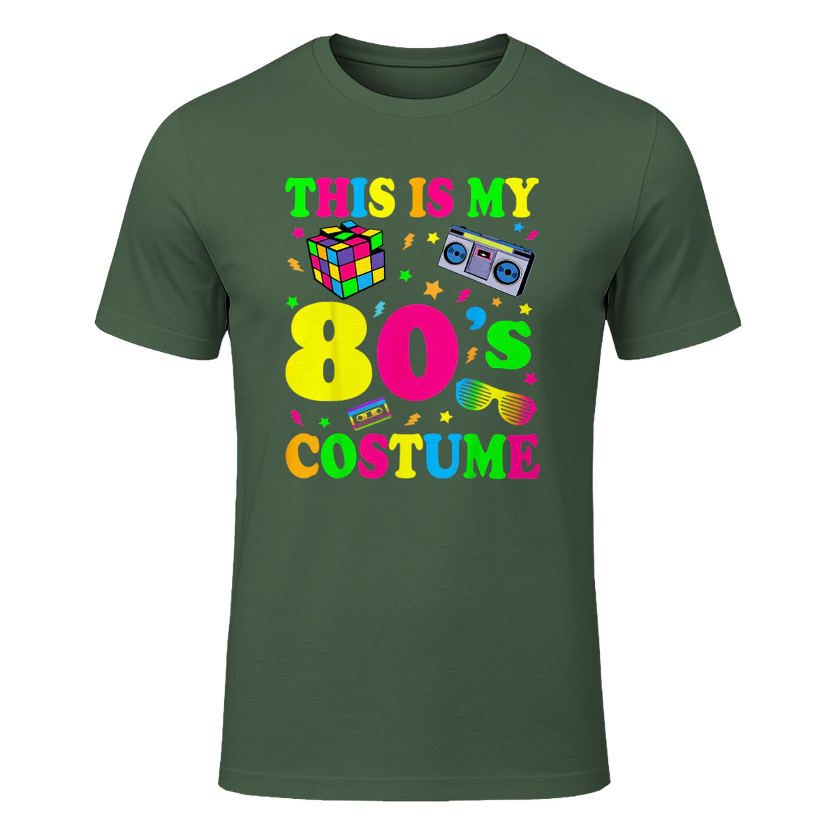 This Is My Eighties Costume Party T-Shirt in Military Green - front view