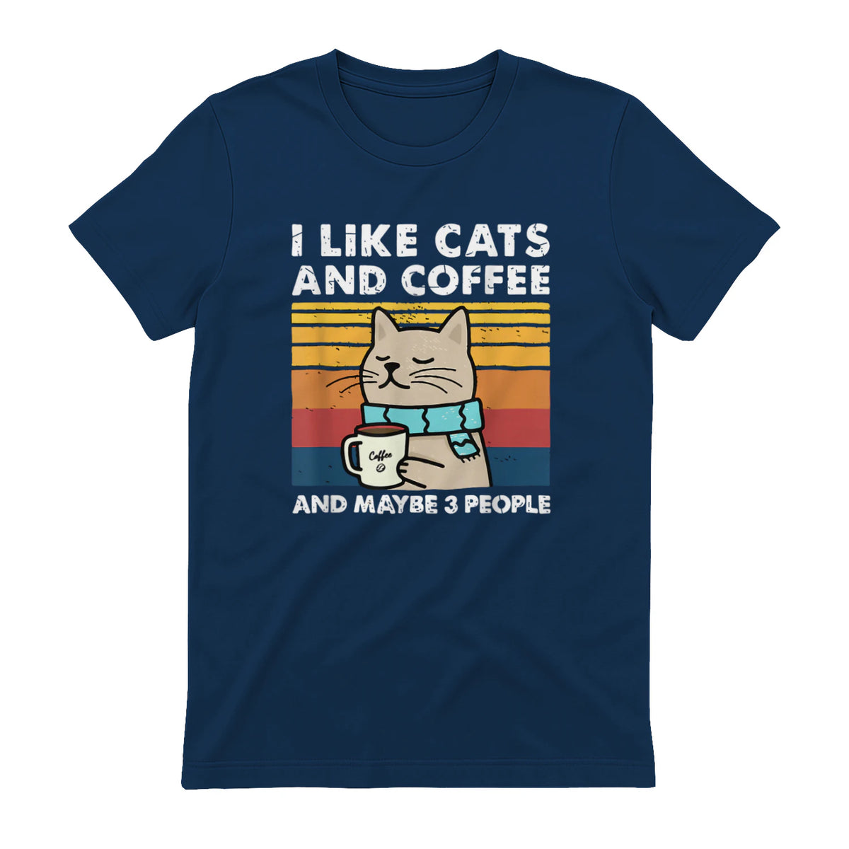 I Like Cats and Coffee and Maybe Three People T-Shirt in Navy - back view