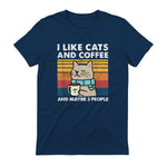 I Like Cats and Coffee and Maybe Three People T-Shirt in Navy - back view