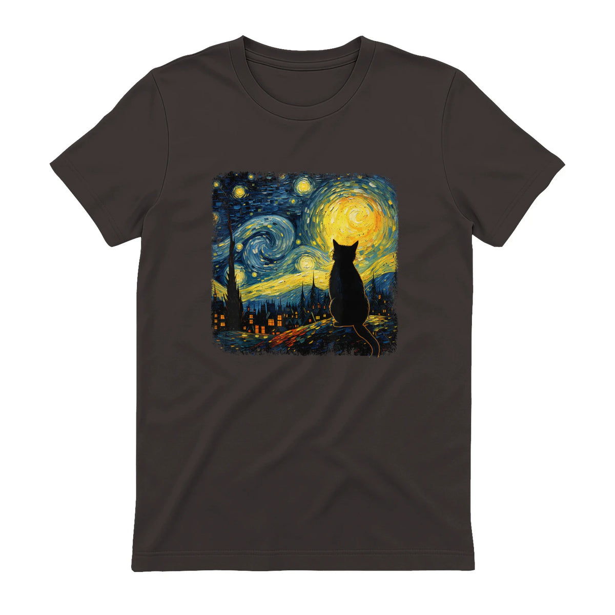 Starry Night Cat Lover T-Shirt in Dark Chocolate - back view