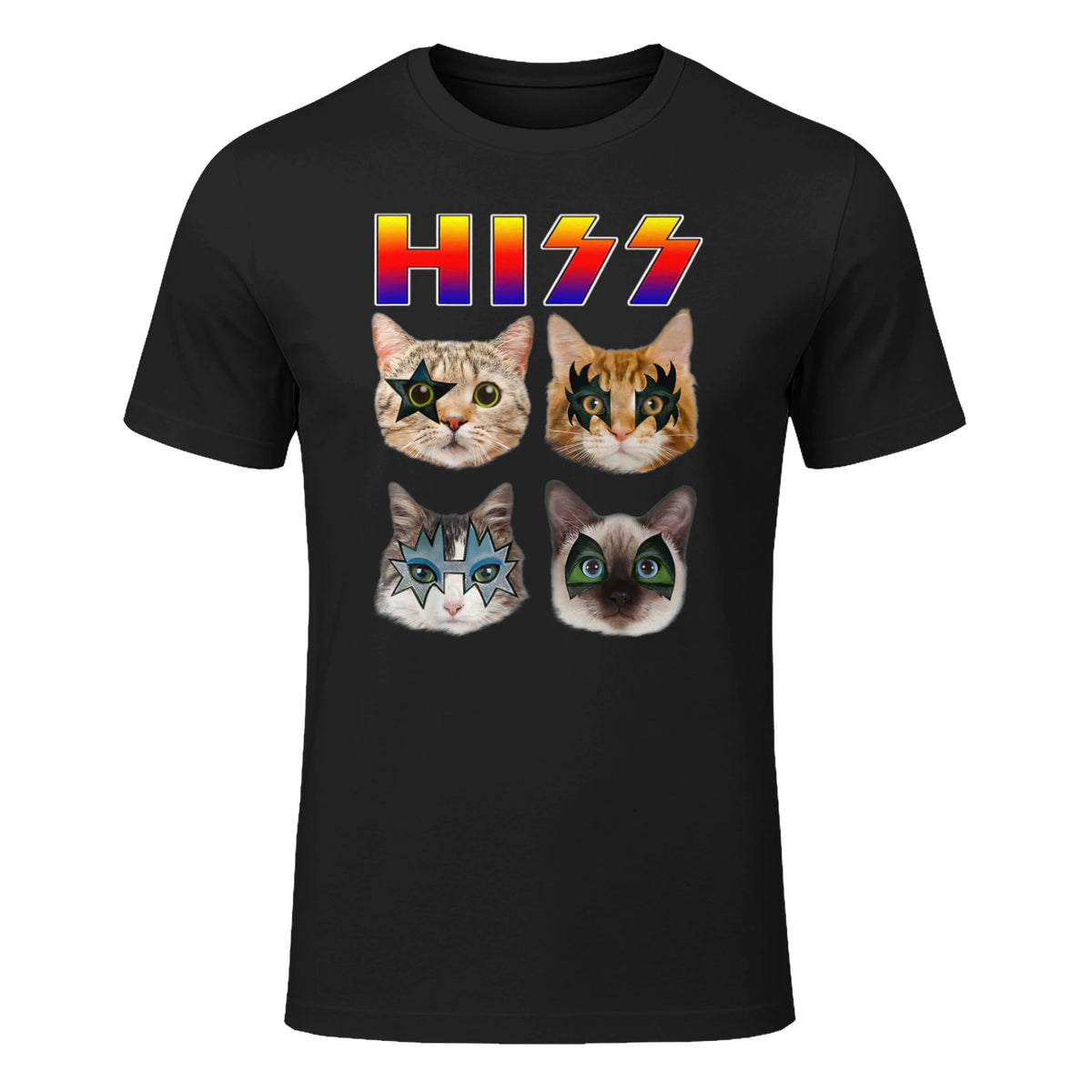 Funny Cat Hiss Rock and Roll For Cat Lover, Cat Dad, Cat mom T-Shirt in Black - front view