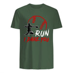 Run Steal I Dare You Humor Baseball Catcher Vintage T-Shirt in Military Green - back view