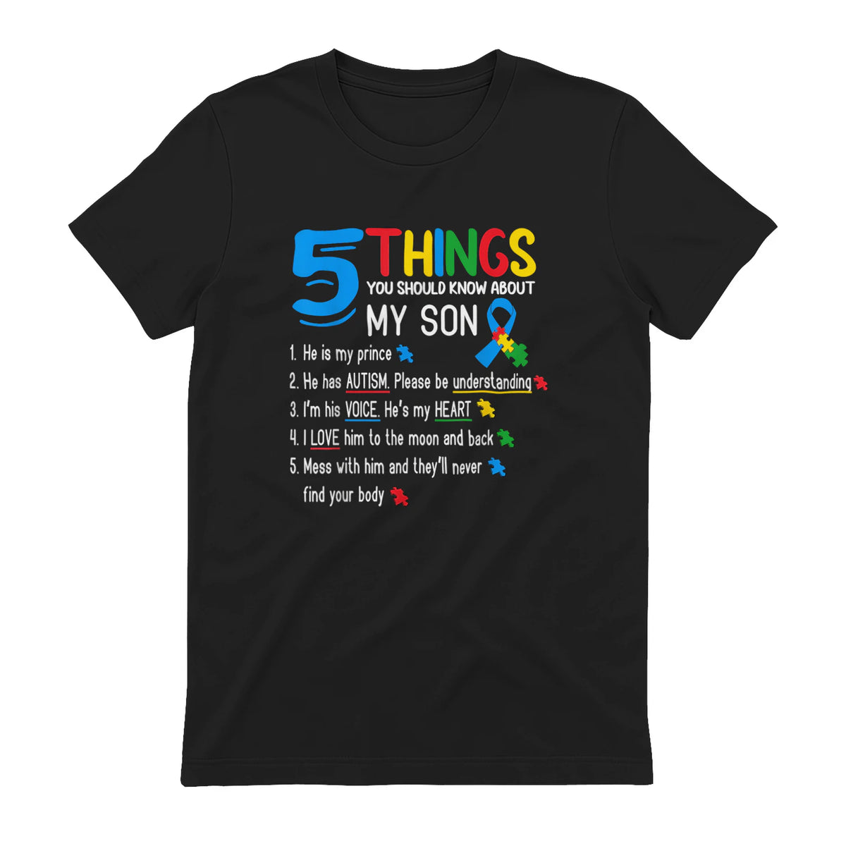 Autistic Son Support Autism Awareness T-Shirt in Black - back view