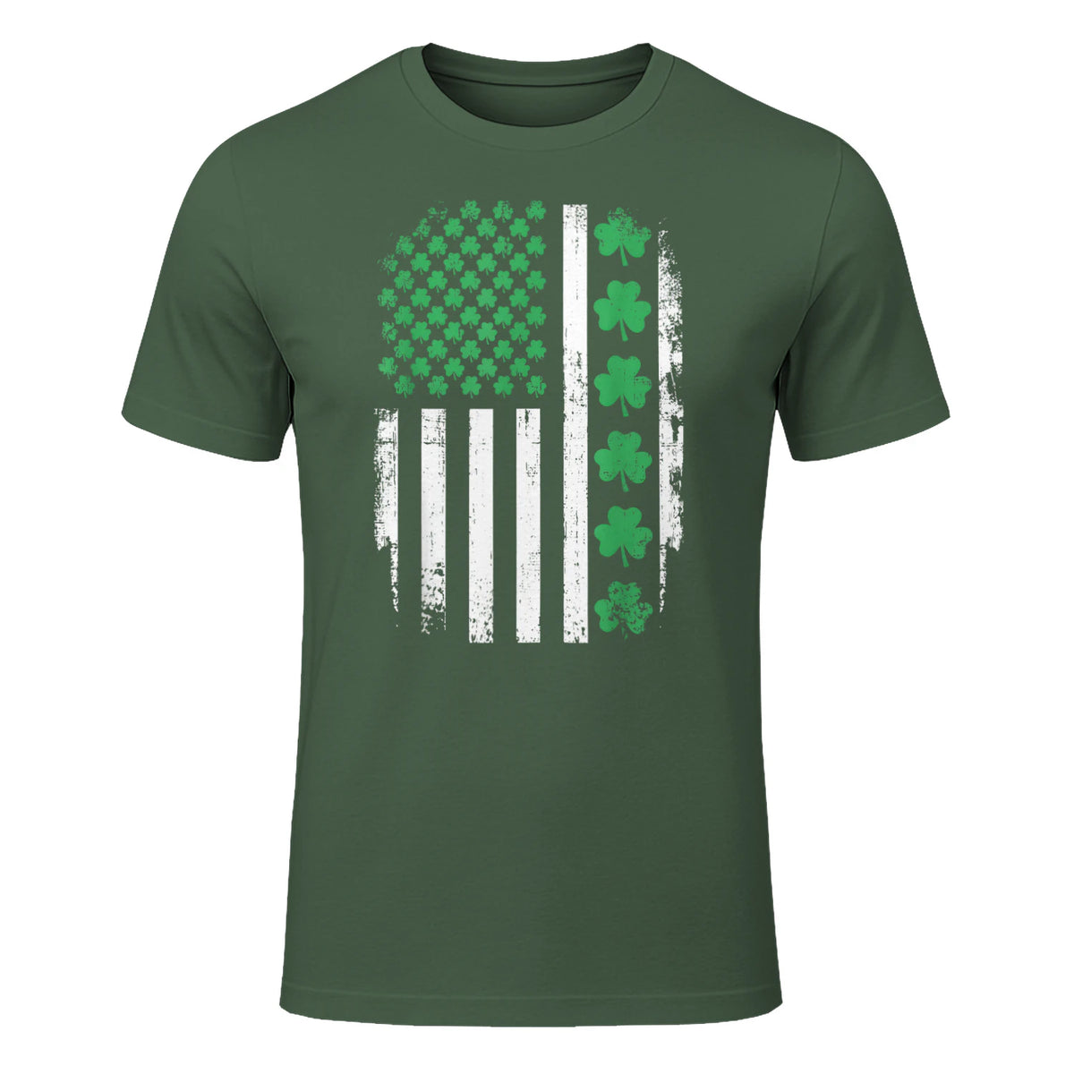 US American Flag with Shamrocks for St Patricks Day T-Shirt in Military Green - front view