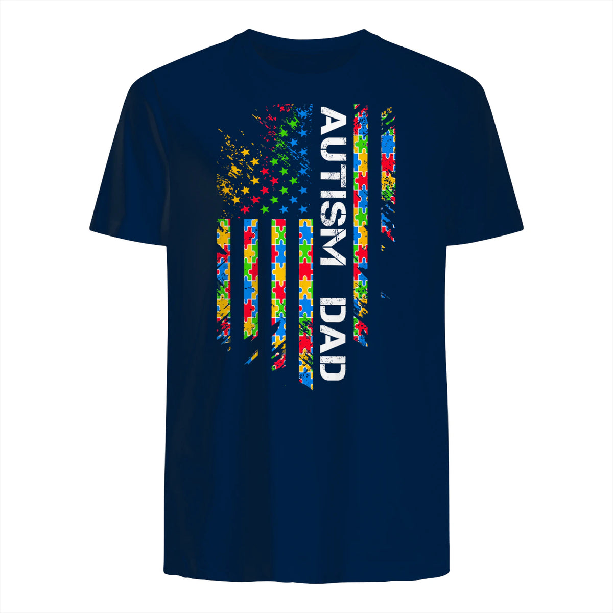 Autism Dad Awareness American Flag USA in Navy - back view
