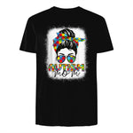 Autism Mom Life Messy Bun T-Shirt in Black - back view