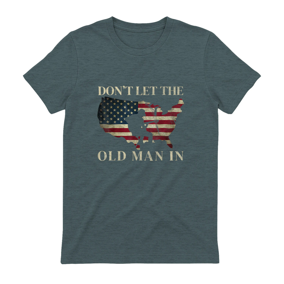 Don't Let The Old Man in Vintage American Flag T-Shirt in Dark Heather - back view