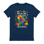 I Wear Blue for My Son Autism Awareness for Women Autism Mom in Navy - back view