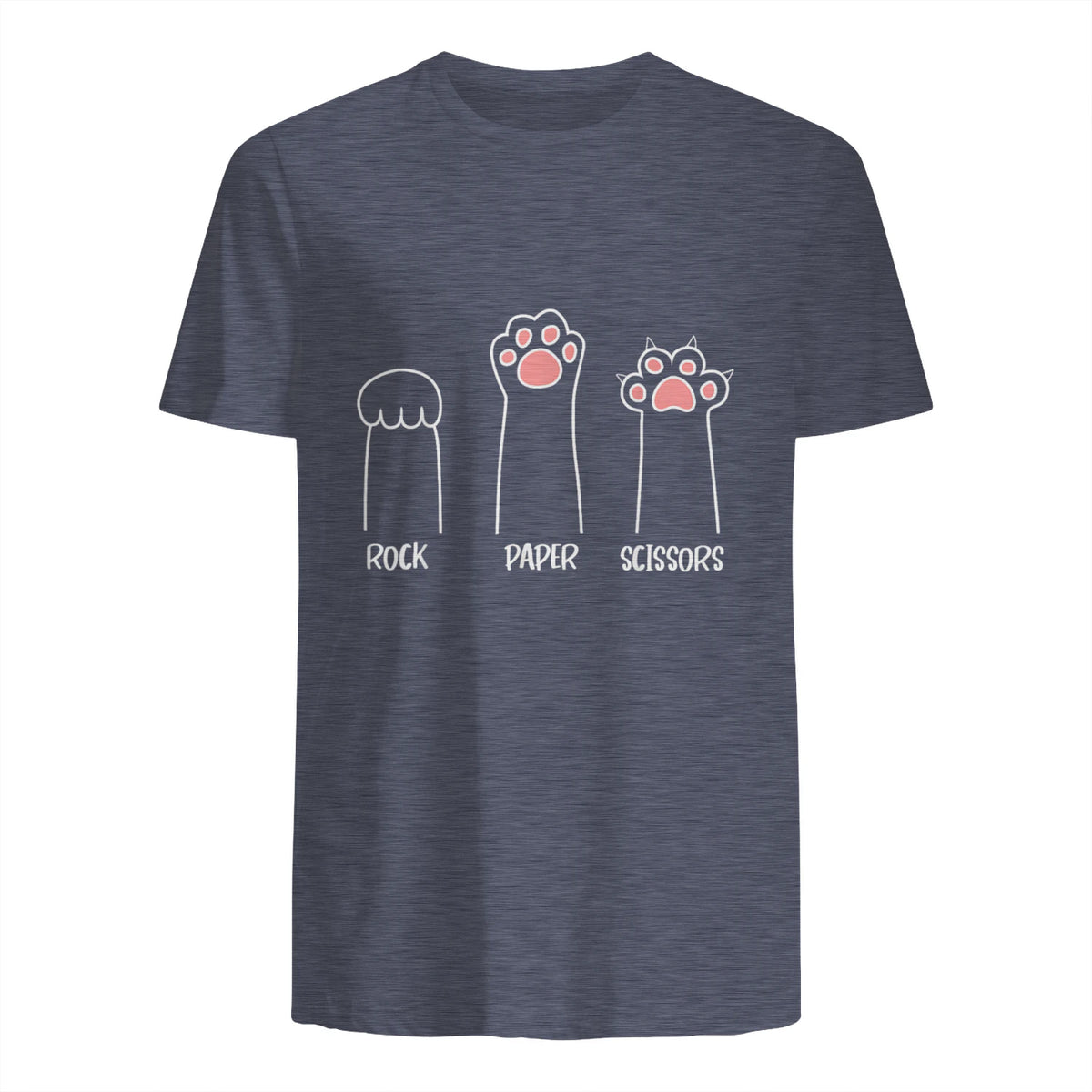 Introvert Cat Animal Rescue Pet Lover Apparel Rock Paper Scissors Hand Game Cute Paw Funny Cat T-Shirt in Heather Navy - back view