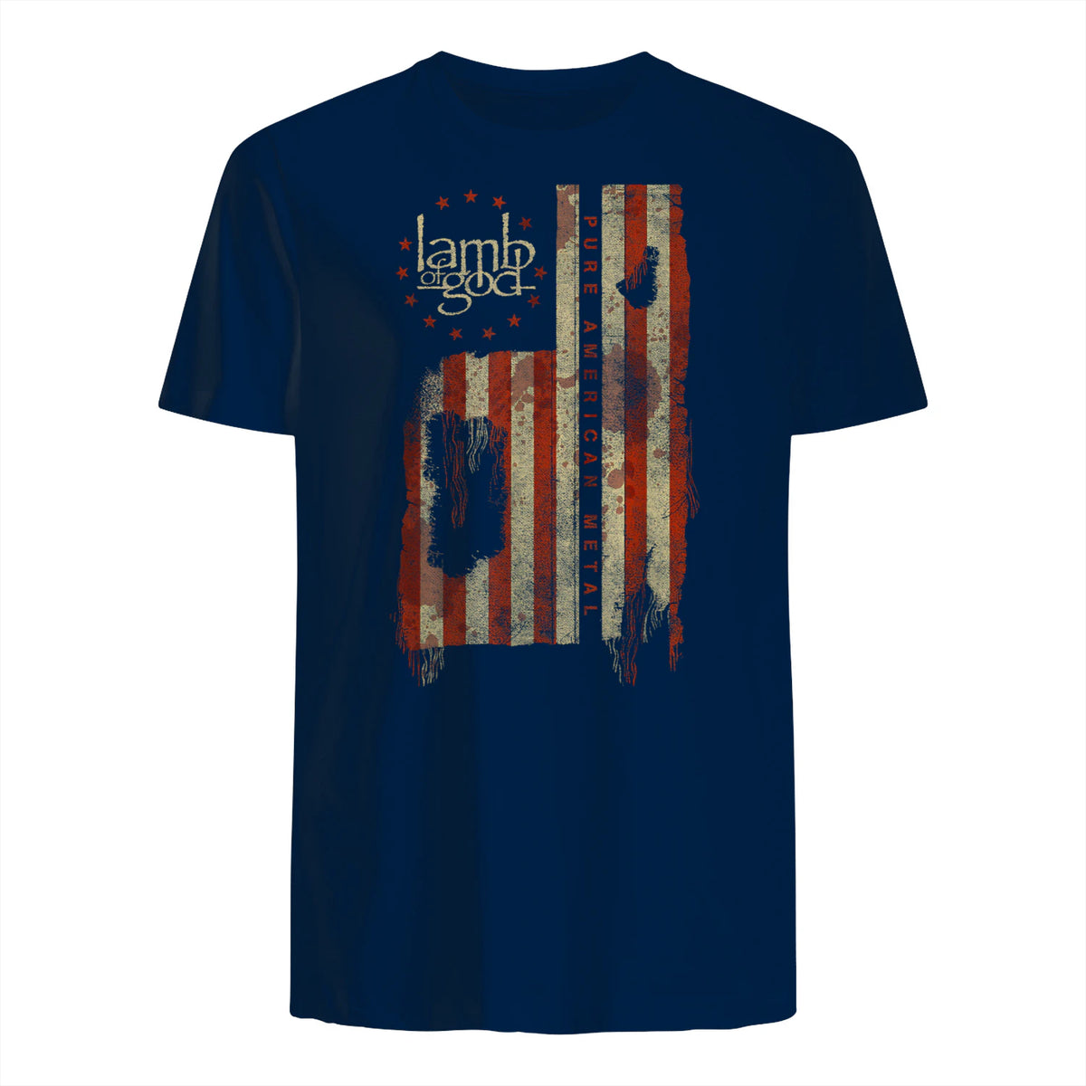 Lamb of God Pure American Metal Flag T-Shirt in Navy - back view