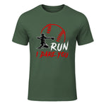 Run Steal I Dare You Humor Baseball Catcher Vintage T-Shirt in Military Green - front view