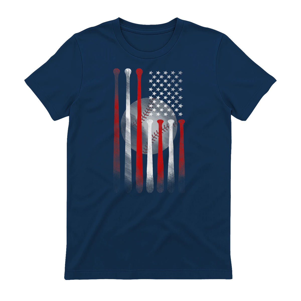 Vintage Baseball American Flag T-Shirt, Classic Fit Black Tee for Dad and Mom in Navy - back view