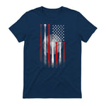 Vintage Baseball American Flag T-Shirt, Classic Fit Black Tee for Dad and Mom in Navy - back view