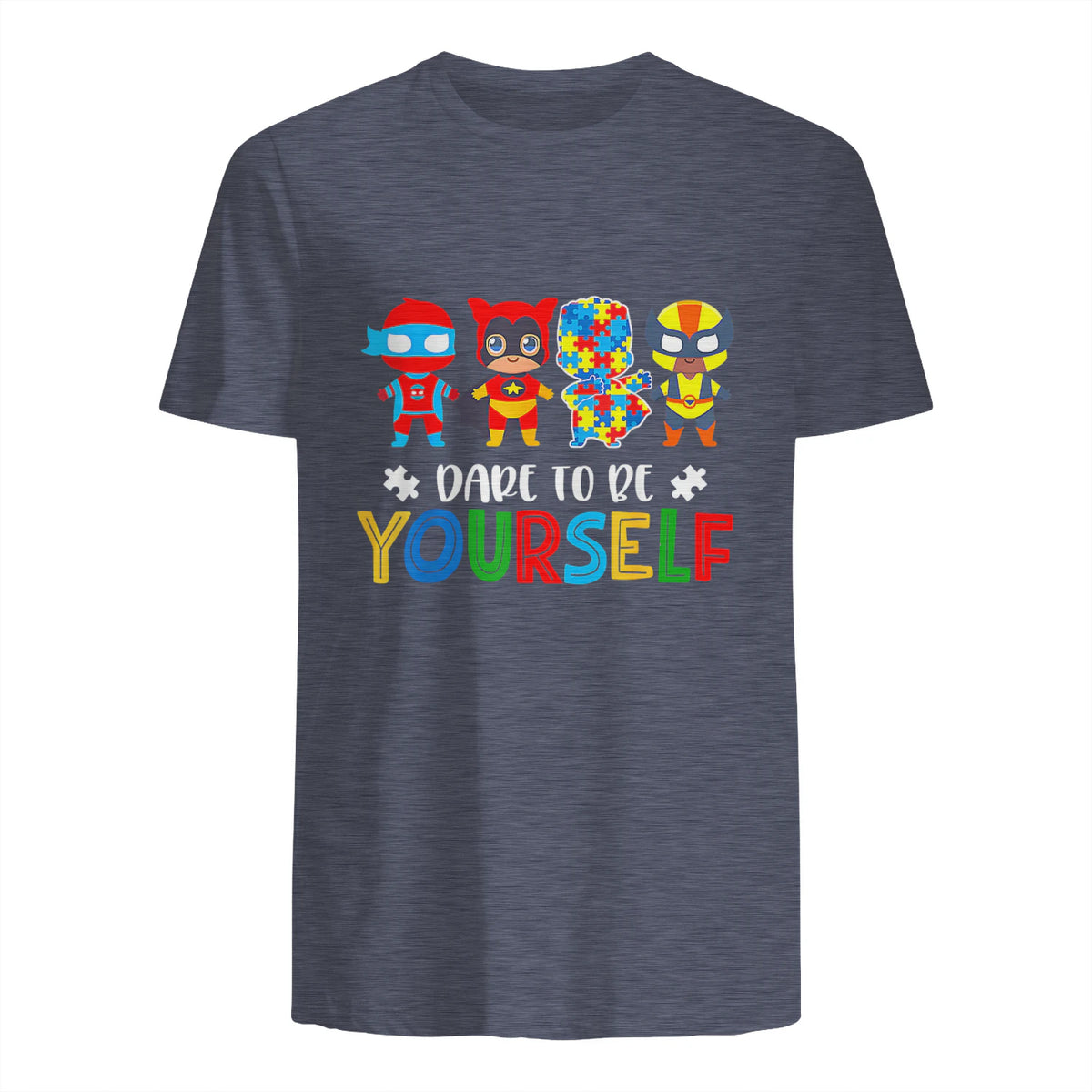 Dare to Be Yourself Autism Awareness Superheroes in Heather Navy - back view
