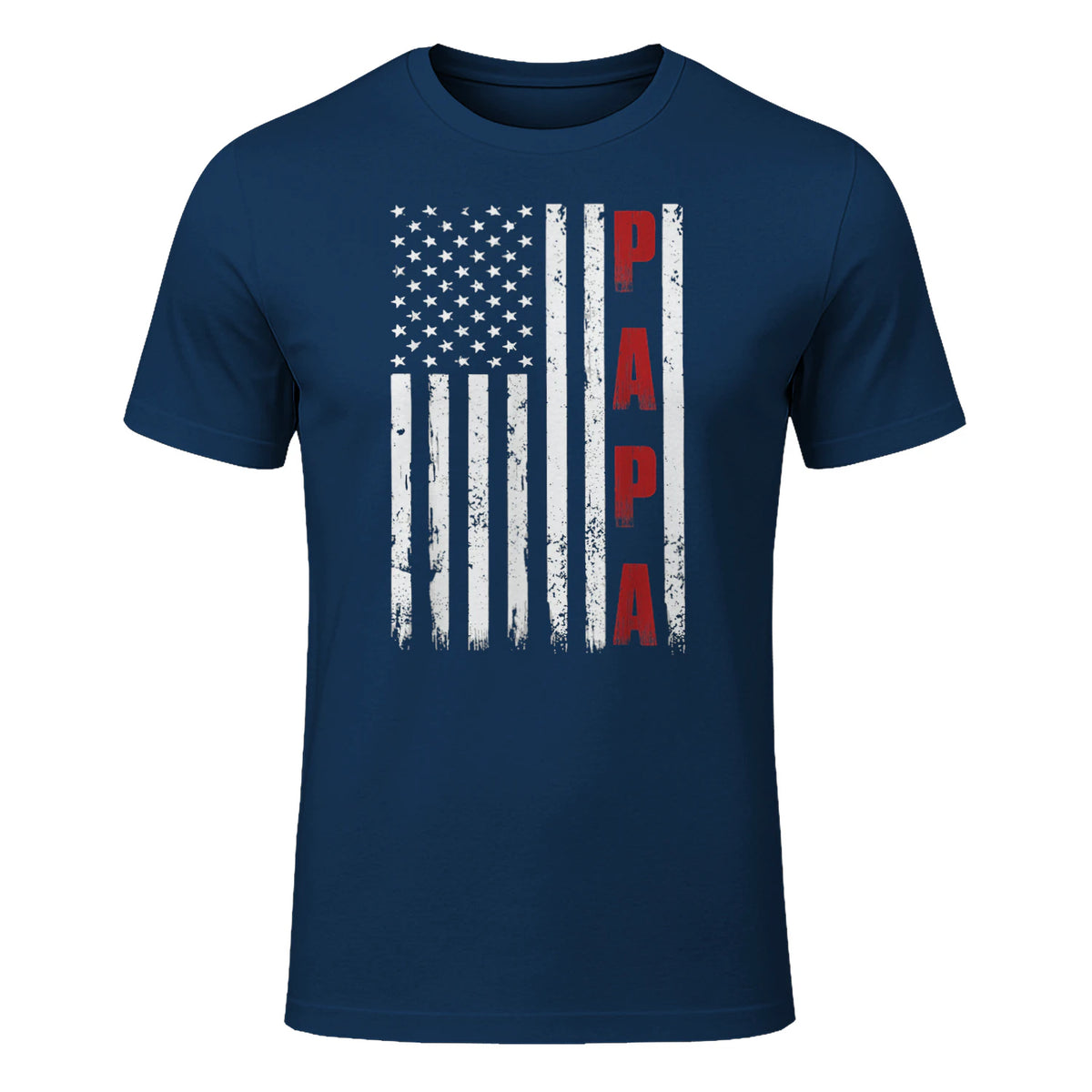 Proud Papa Flag Funny Father's Day from Grandchildren T-Shirt in Navy - front view