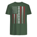 Patriotic Baseball Fourth of July USA Flag T-Shirt in Military Green - back view