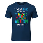 Autism Awareness Wear Blue for My Son ASD Mom Dad Men Women in Navy - front view