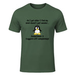 Funny silly penguin t-shirt mens ladies retirement gift in Military Green - front view