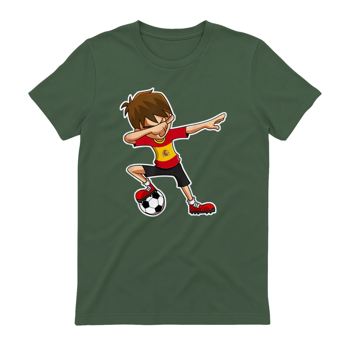 Dabbing Football Garçon Espagne Jersey, Espagnol Enfants Dab in Military Green - back view