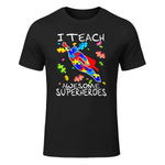 Autism Awareness Teacher I Teach Awesome Superheroes in Black - front view