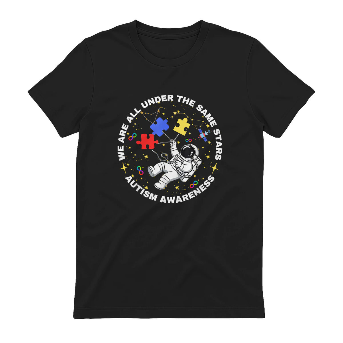 Autism We are All Under The Same Stars Space Astronaut in Black - back view