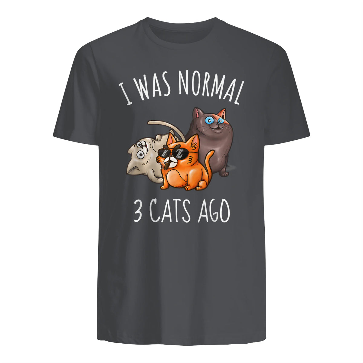 I Was Normal Three Cats Ago T-Shirt in Charcoal - back view