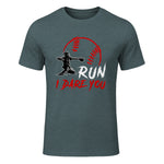 Run Steal I Dare You Humor Baseball Catcher Vintage T-Shirt in Dark Heather - front view