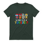 Dare to Be Yourself Autism Awareness Superheroes in Forest Green - back view