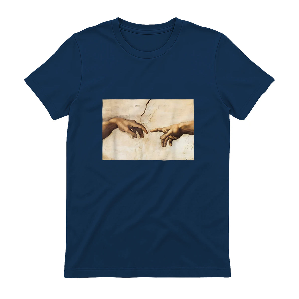 Creation of Adam Michelangelo Die Erschaffung Adams Kunst in Navy - back view