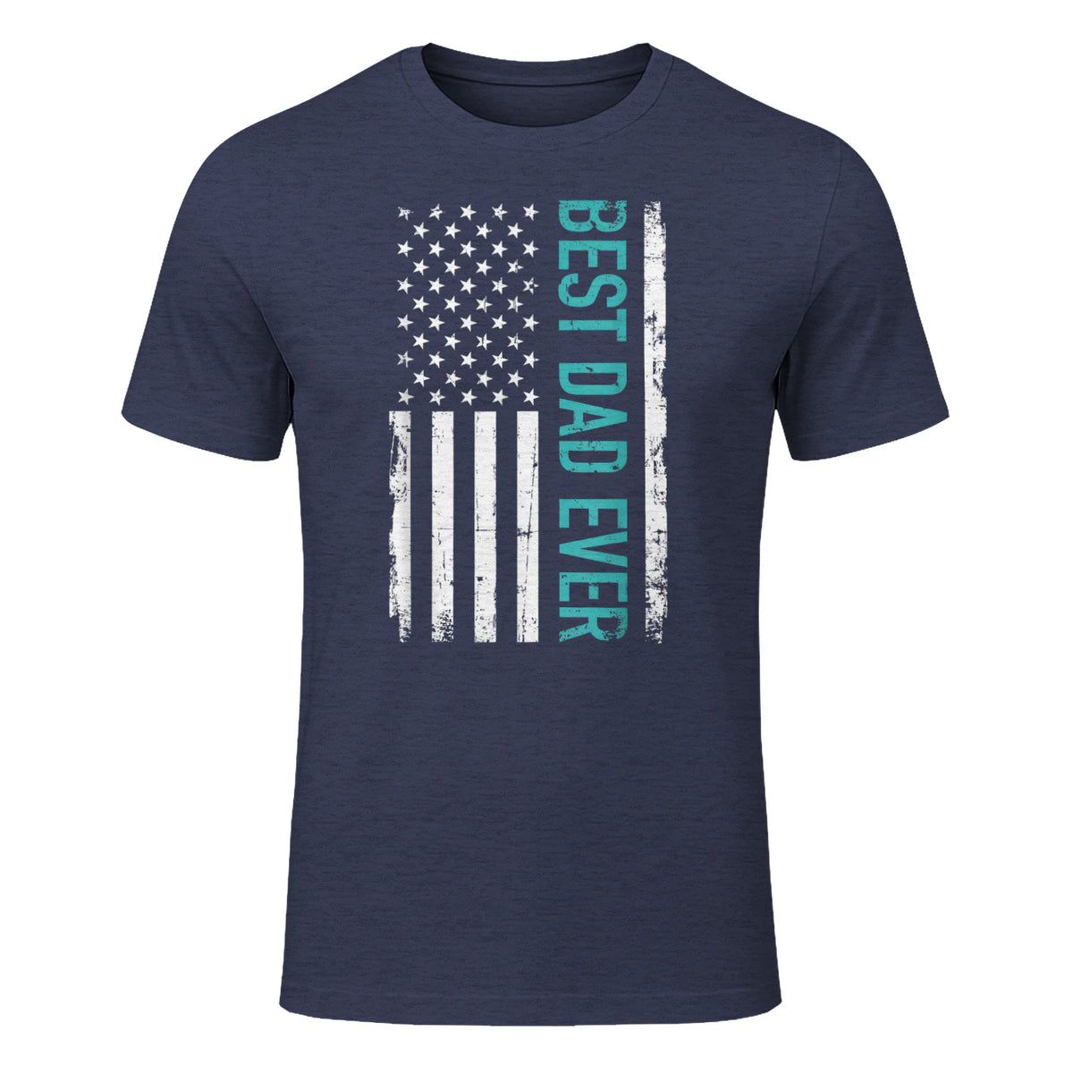 Father's day Best dad ever with US american flag Short Sleeve in Heather Navy - front view