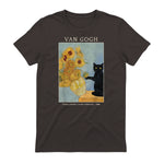 Funny Cat & Sunflowers Van Gogh Art Parody Vintage T-Shirt in Dark Chocolate - back view