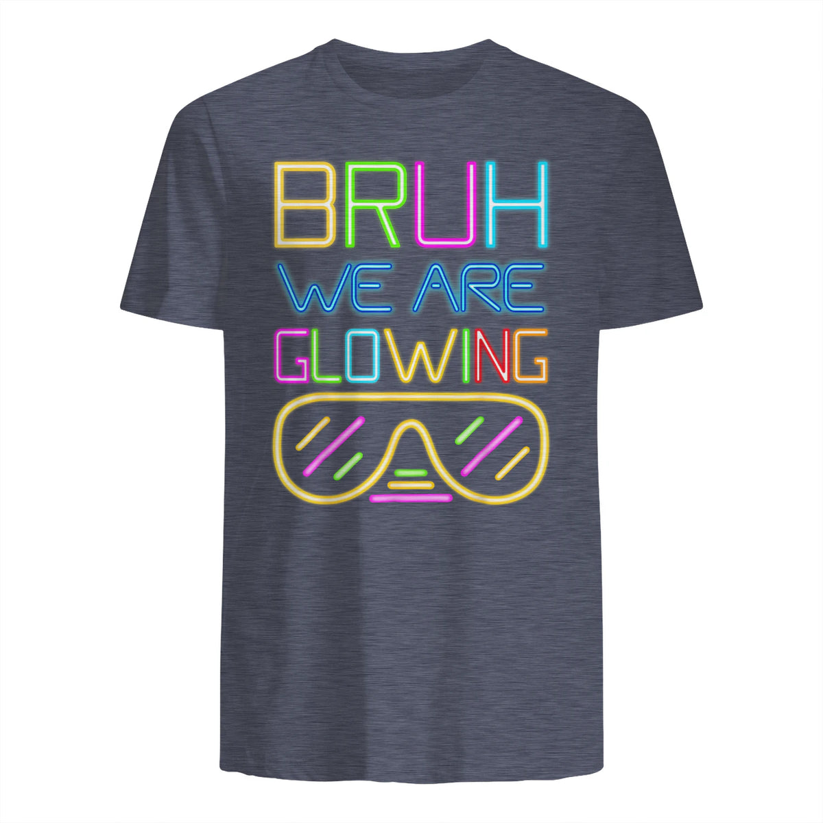 Bruh We are Glowing in My Glowing Era Hello Summer Vacation T-Shirt in Heather Navy - back view