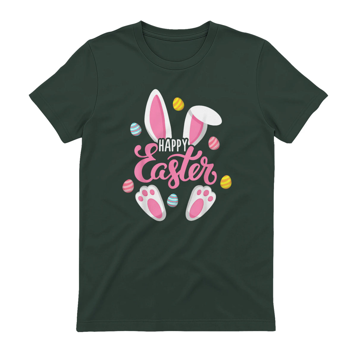 Happy Easter Bunny Women Girls Rabbit Easter Egg Hunt Funny in Forest Green - back view