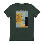 Funny Cat & Sunflowers Van Gogh Art Parody Vintage T-Shirt in Forest Green - back view