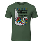 What Makes You Different Autism Awareness T-Shirt in Military Green - front view