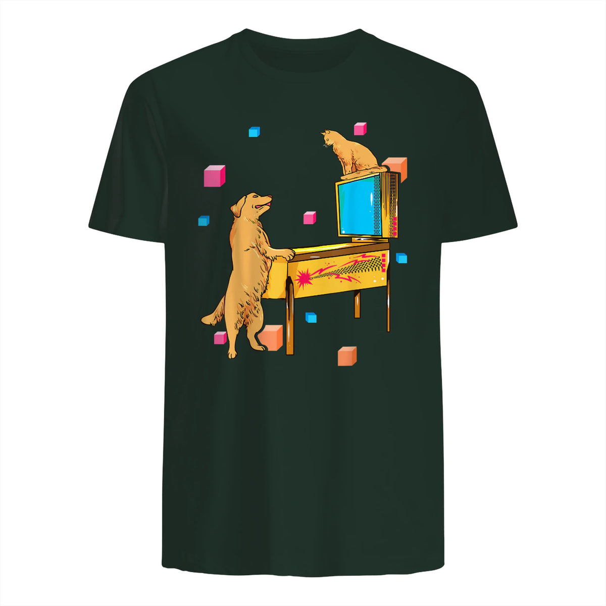 Flipper Wiz chien chat jouant au flipper in Forest Green - back view