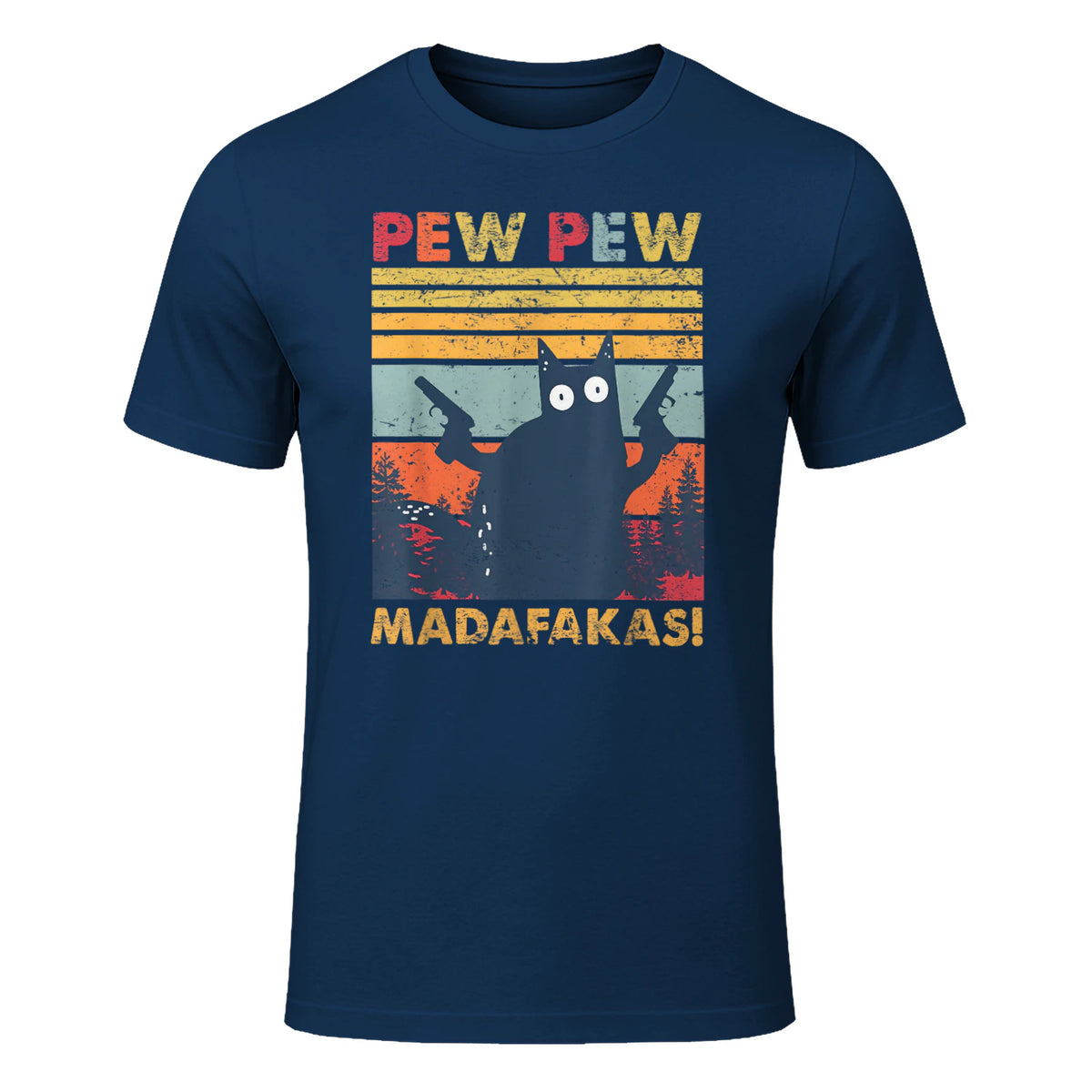 Pew Pew Madafakas Vintage verrückte Katze lustige Grafik in Navy - front view