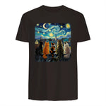 Funny Cat Starry Night Van Gogh Cats Rooftop Scene Feline T-Shirt in Dark Chocolate - back view
