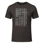 (Art) American Flag Christian Faith Cross Patriotic T-Shirt in Dark Chocolate - front view