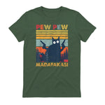 Pew Pew Madafakas Vintage verrückte Katze lustige Grafik in Military Green - back view