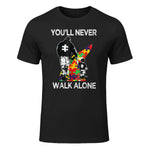 Autism Dad You'll Never Walk Alone T-Shirt in Black - front view