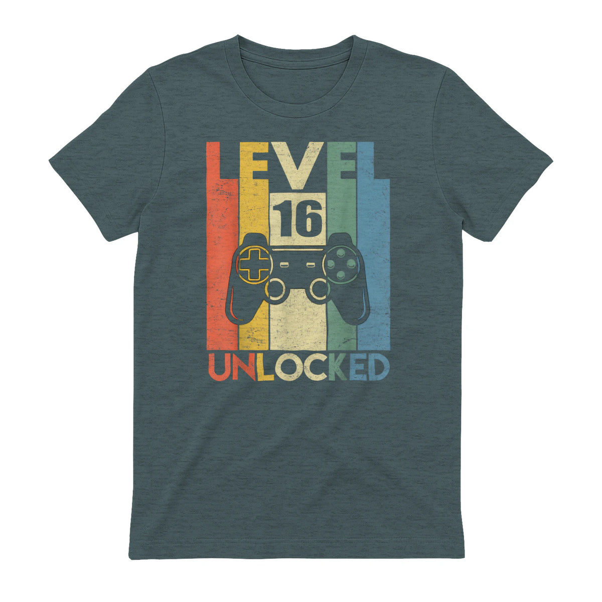 Level Sixteen Unlocked Video Gamer Birthday T-Shirt in Dark Heather - back view