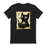 Funny Cat Ramen Graphic Tee Japanese Kawaii Anime Cat T-Shirt in Black - back view