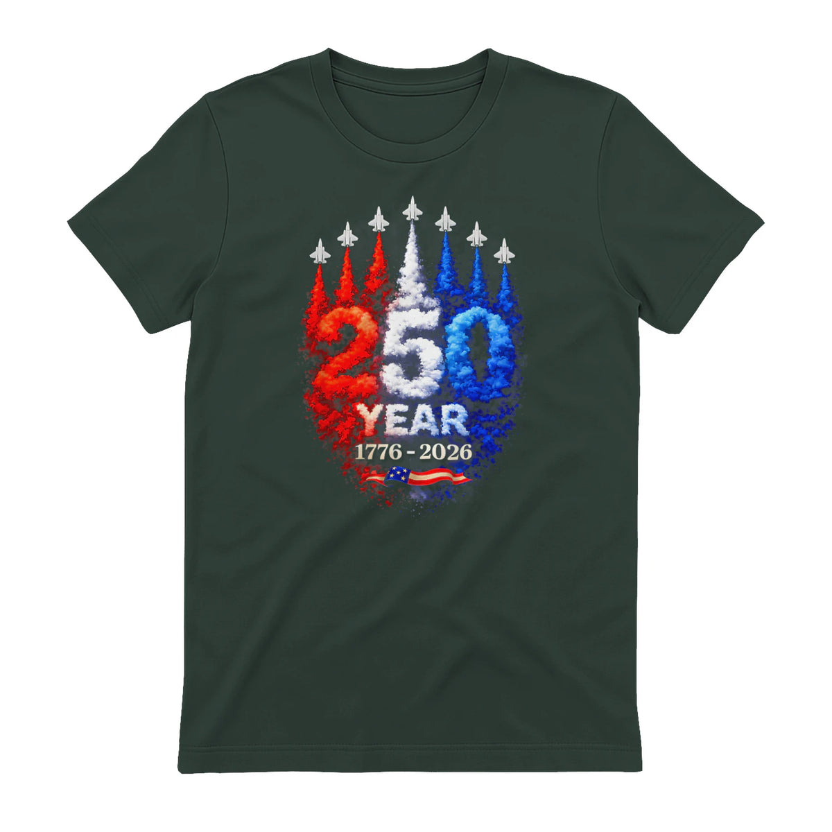 American Patriotic Fourth of July Anniversary T-Shirt in Forest Green - back view