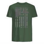 (Art) American Flag Christian Faith Cross Patriotic T-Shirt in Military Green - back view