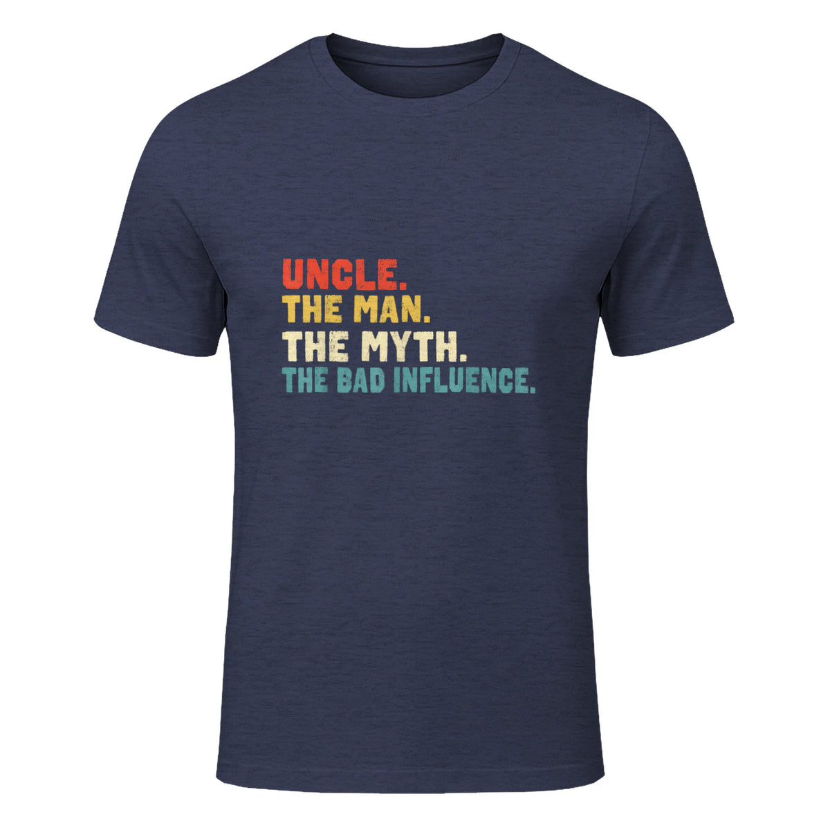 Retro Uncle the Man the Myth the Bad Influence in Heather Navy - front view