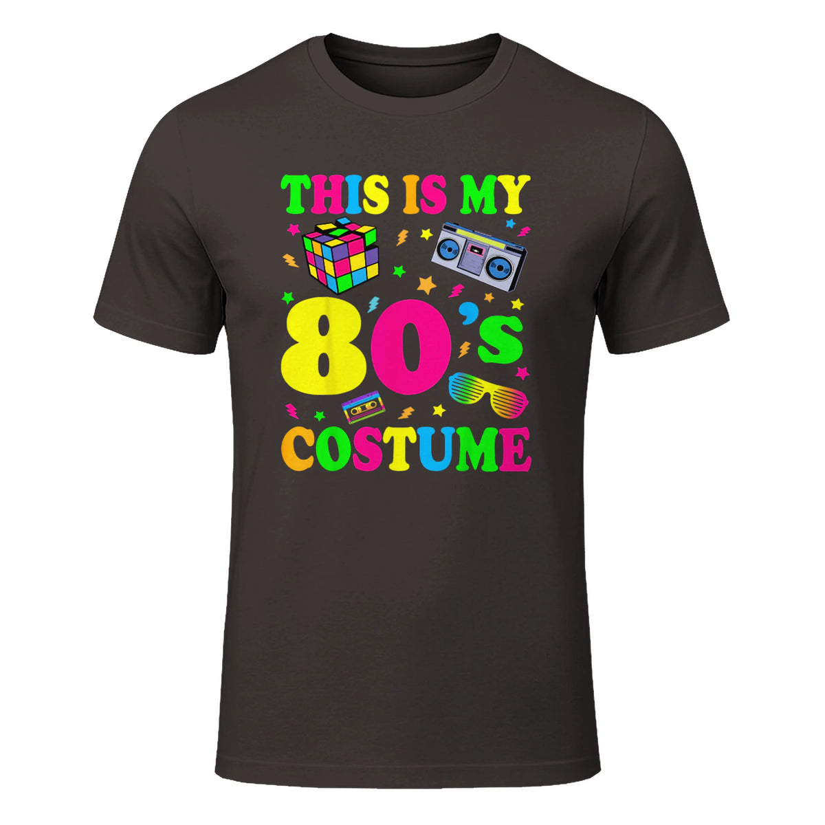 This Is My Eighties Costume Party T-Shirt in Dark Chocolate - front view